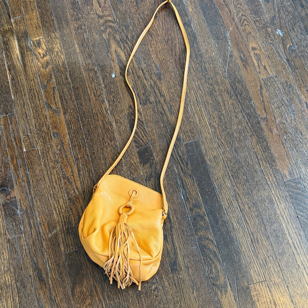 Women's tan Leather Tassel Crossbody Bag
